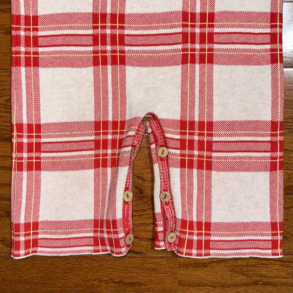 The Animals Observatory Red Plaid Boar Baby Cotton Blend Jumpsuit Size 18M